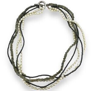 Genuine Pearl & Labradorite Beaded Necklace Multiple Strands Toggle Clasp